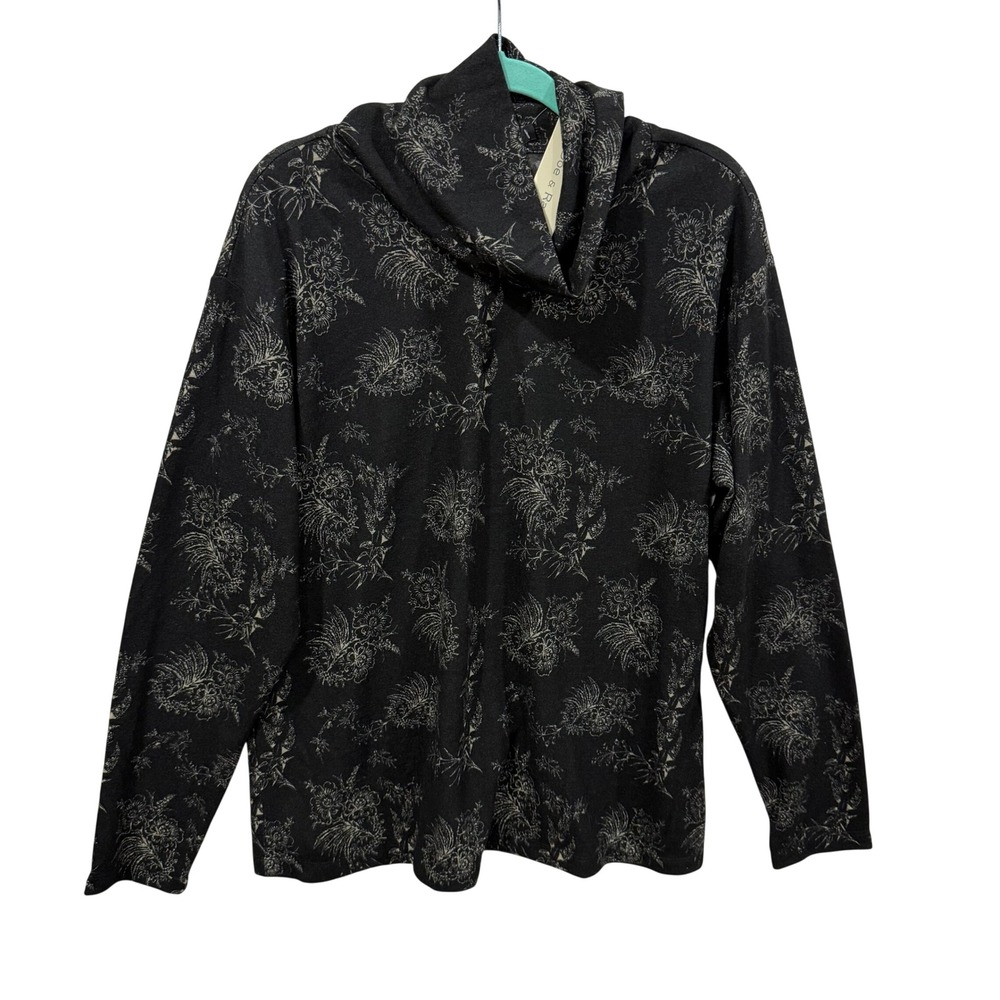 Doe & Rae Womens 1XL Black Floral Cowl Neck Back Button Top 43749TPL-1 NWT